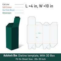 Auto lock box Size 4 x 10 in, Die line template design, With 3D Box, File vector