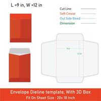 Envelope Die line template, With 3D Box, Size 9 x 12 in, File vector