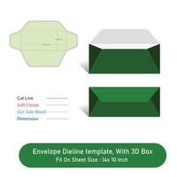 Envelope Dieline template, And 3D Box, Size 8.625 x 3.625, File vector
