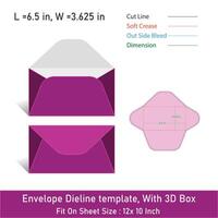 Envelope Dieline template, With 3D Box, Size 6.5 x 3.625, File vector