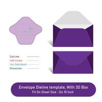 Envelope Dieline template, And 3D Box, Size 6.5 x 3.625, File vector