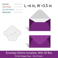 Envelope Size 6 x 3.5 in, Die line template, With 3D Box, File vector