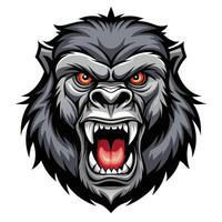 gorilla head with red eyes and open mouth white background vector
