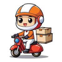cartoon delivery boy riding a scooter boxes vector