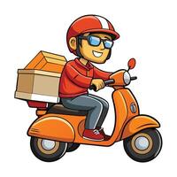 a cartoon man riding a scooter with boxes on it vector