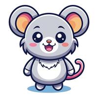 Cute cartoon mouse illustration with big eyes and happy expression. vector
