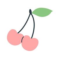 Two cherries in flat style isolated on white background. Summer clipart. vector