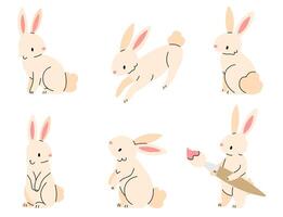 Set of flat Easter bunnies isolated on a white background. Easter rabbit illustration. vector