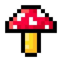 Fly agaric mushroom pixel art isolated on a white background. 8 bit illustration. vector