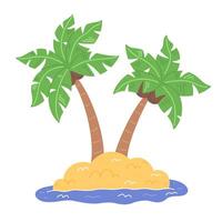 An island with two palm trees in a cartoon flat style. summer illustration isolated on a white background. vector