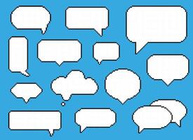 Pixel speech bubbles set. A set of pixel elements. 8-bit style illustration. vector