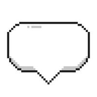 Pixel speech bubble with an arrow in the middle isolated on background. Pixel element. 8-bit style illustration. vector