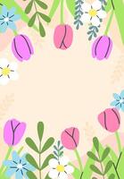 Spring poster with flowers and leaves with space for your text. flat illustration template. vector