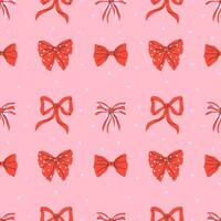 Seamless pattern with red bows and pink hearts on a pink background. illustration background. vector