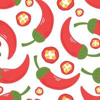Seamless pattern with red peppers in cartoon flat style on a white background. illustration of a chili pepper background. vector