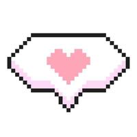 Pixel speech bubble with heart isolated on white background. Pixel element. 8-bit style illustration. vector