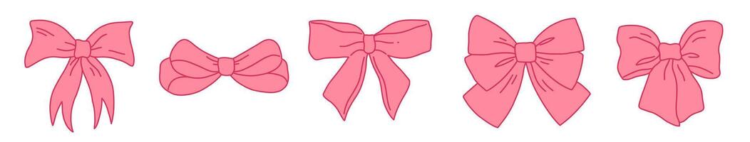 Pink bows set. Clipart bows isolated on a white background. illustration. vector