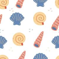 Seamless pattern with cute cartoon seashells on a white background. illustration background vector