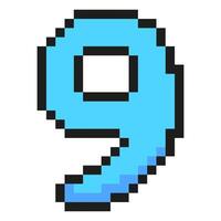 Blue number nine pixel art symbol isolated on a white background. 8 bit illustration. vector