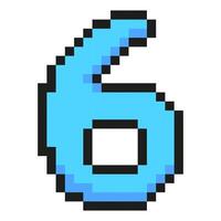 Blue number six pixel art symbol isolated on a white background. 8 bit illustration. vector