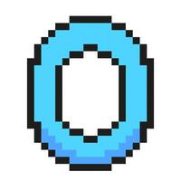 Blue number zero pixel art symbol isolated on a white background. 8 bit illustration. vector