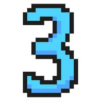 Blue number three pixel art symbol isolated on a white background. 8 bit illustration. vector