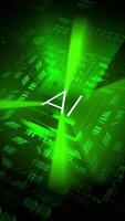 Artificial Intelligence - AI Word on Computer Processor and Light Rays - Green Color Palette video