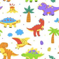 Seamless pattern with cute dinosaurs on white background. Dino Illustration background. vector