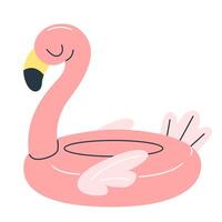 Pink inflatable ring flamingo in flat style isolated on white background. Summer clipart. vector