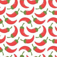 Seamless pattern with red peppers in cartoon flat style on a white background. illustration background. vector
