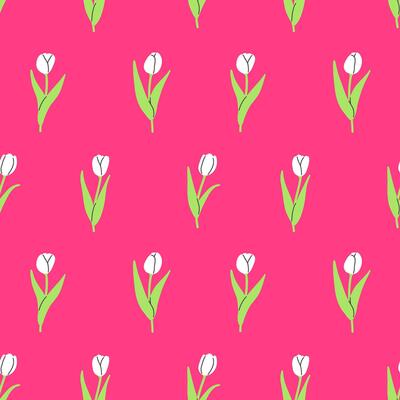 Seamless pattern with white tulips on a pink background. illustration background. Flat illustration.