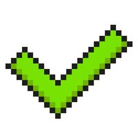 Green check mark pixel art symbol isolated on a white background. 8 bit illustration. vector