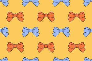 seamless pattern with retro bows. Yellow orange blue bow doodle pattern. Hand drawn flat style for surface pattern design. illustration vector