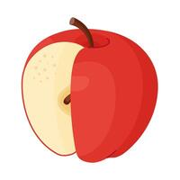 Fresh red apple with cut out segment, fresh garden fruit. Cut apple Hand drawn food clipart, flat style, isolated on transparent background. Red Delicious illustration vector