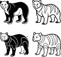Wildlife bear cartoon line drawing with various expressions for coloring page vector