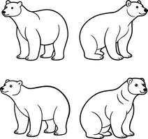 Bear cartoon with multiple expressions line art wildlife illustration coloring sheet vector