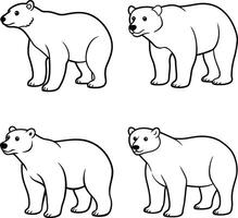 Bear line art cartoon illustration featuring different expressions for coloring vector