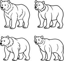 Cartoon wildlife bear with multiple expressions line art for coloring page vector