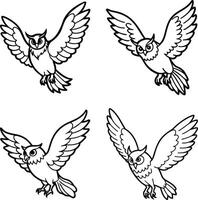 Assortment of bird line art pages vector
