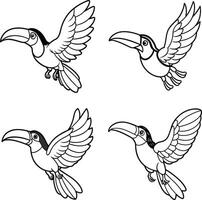 Series of bird line art coloring sheets vector