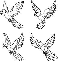 Set of bird sketch line art sheets vector