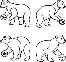 Cartoon bear illustration with various expressions wildlife line art coloring page vector