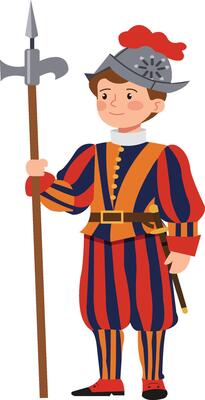Cartoon Swiss Guard in Traditional Uniform