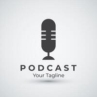 black podcast logo template design with modern trendy microphone audio Podcasts for studio interview multimedia and web design vector