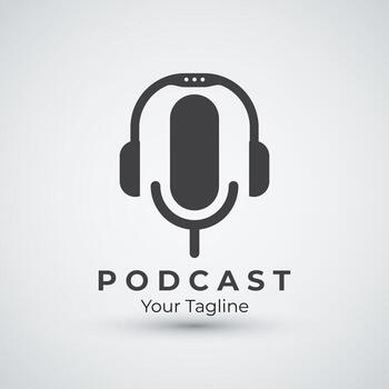 podcast logo template design with modern trendy microphone audio Podcasts for studio interview multimedia and web new design vector