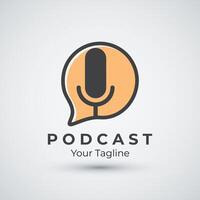 chat podcast logo template design with modern trendy microphone audio Podcasts for studio interview multimedia and web design vector