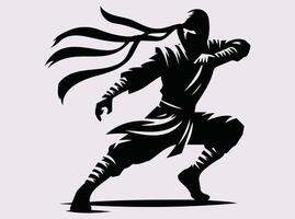 Action-Packed Black Color Ninja Silhouette for Combat, Stealth, and Warrior Enthusiasts vector