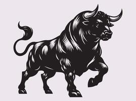 Fearless Black Bull Silhouette Charging with Power and Force vector