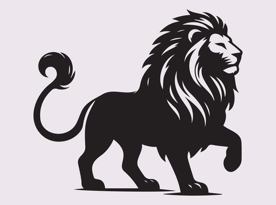 Wild Black Lion Movement Silhouette, Fierce Lion Activity Art