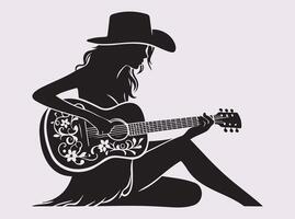 Silhouette of a Guitarist Musician Playing on Stage in a Live Performance vector